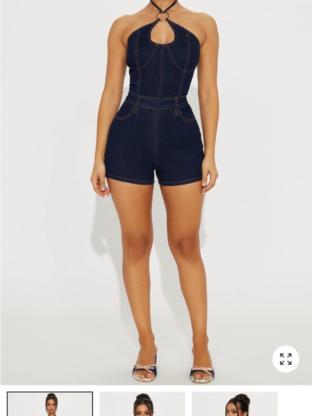 Denim Halter Romper in Dark Blue - Picture 3 of 3